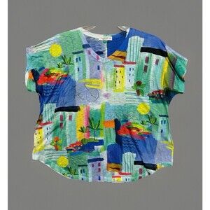 Jess & Jane Top Abstract Pullover Women's XL  Short Sleeve Colorful Boho Beach